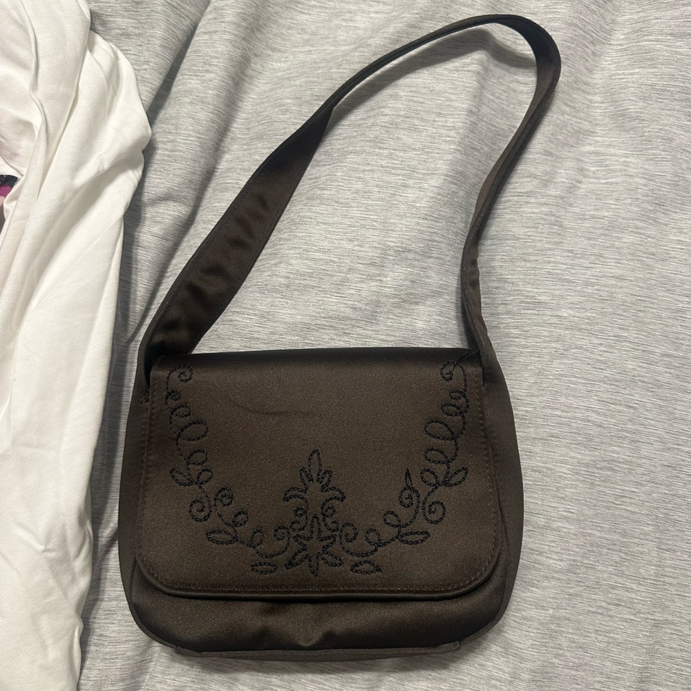 Elegant Brown Embroidered Shoulder Bag